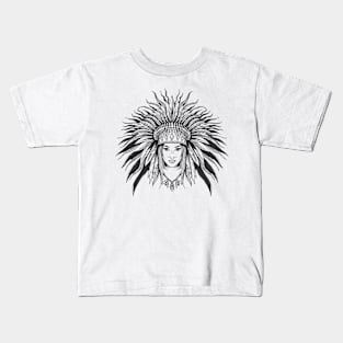 Young Girl in War Bonnet Kids T-Shirt